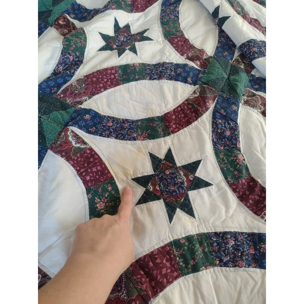 Vtg Double Wedding Ring Cutters Quilt 85x79